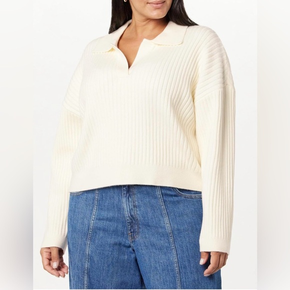 The Drop Women's Marcy Ribbed Polo Pullover Cropped V-neck Top Sweater Size XL - Picture 5 of 10